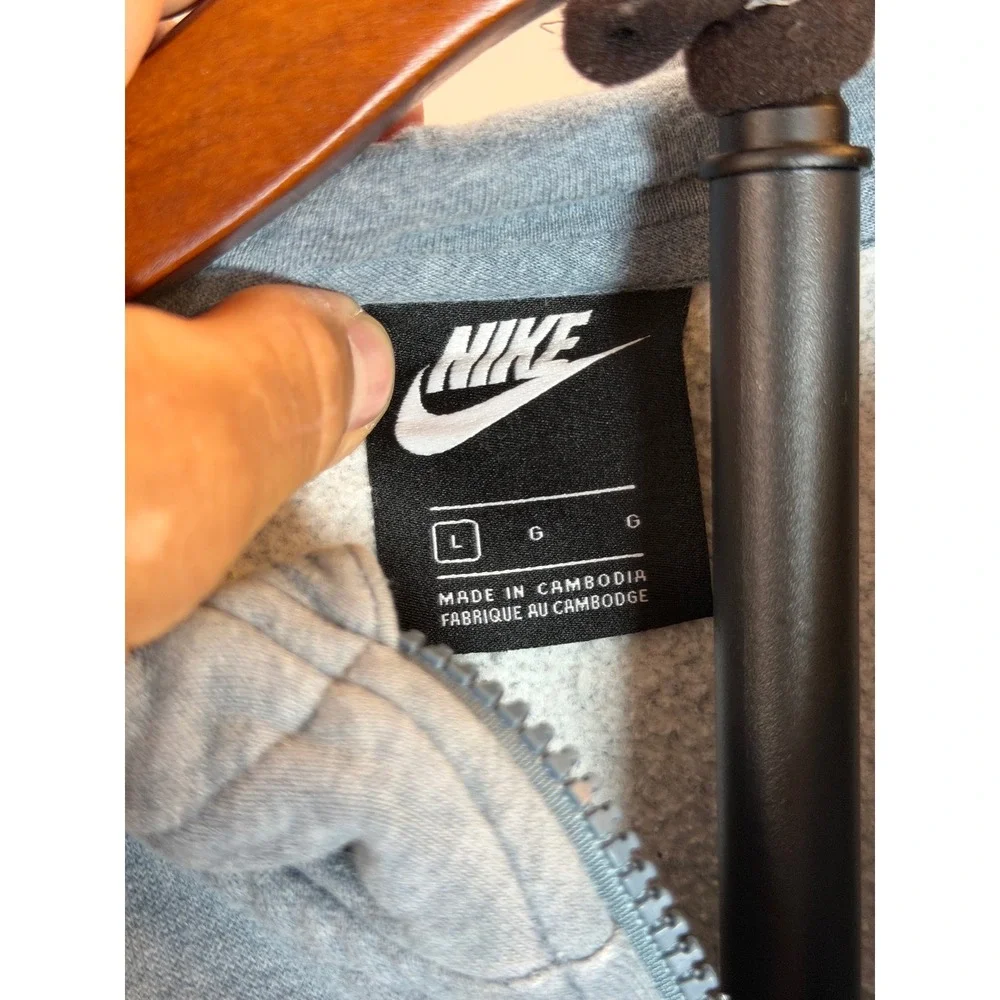 Nike Sportswear Full Zip Hoodie Blue Gray Heather Fleece Logo Mens Large